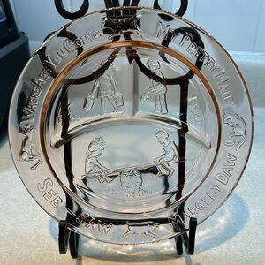 Vintage Tiara plate nursery rhyme glass pink